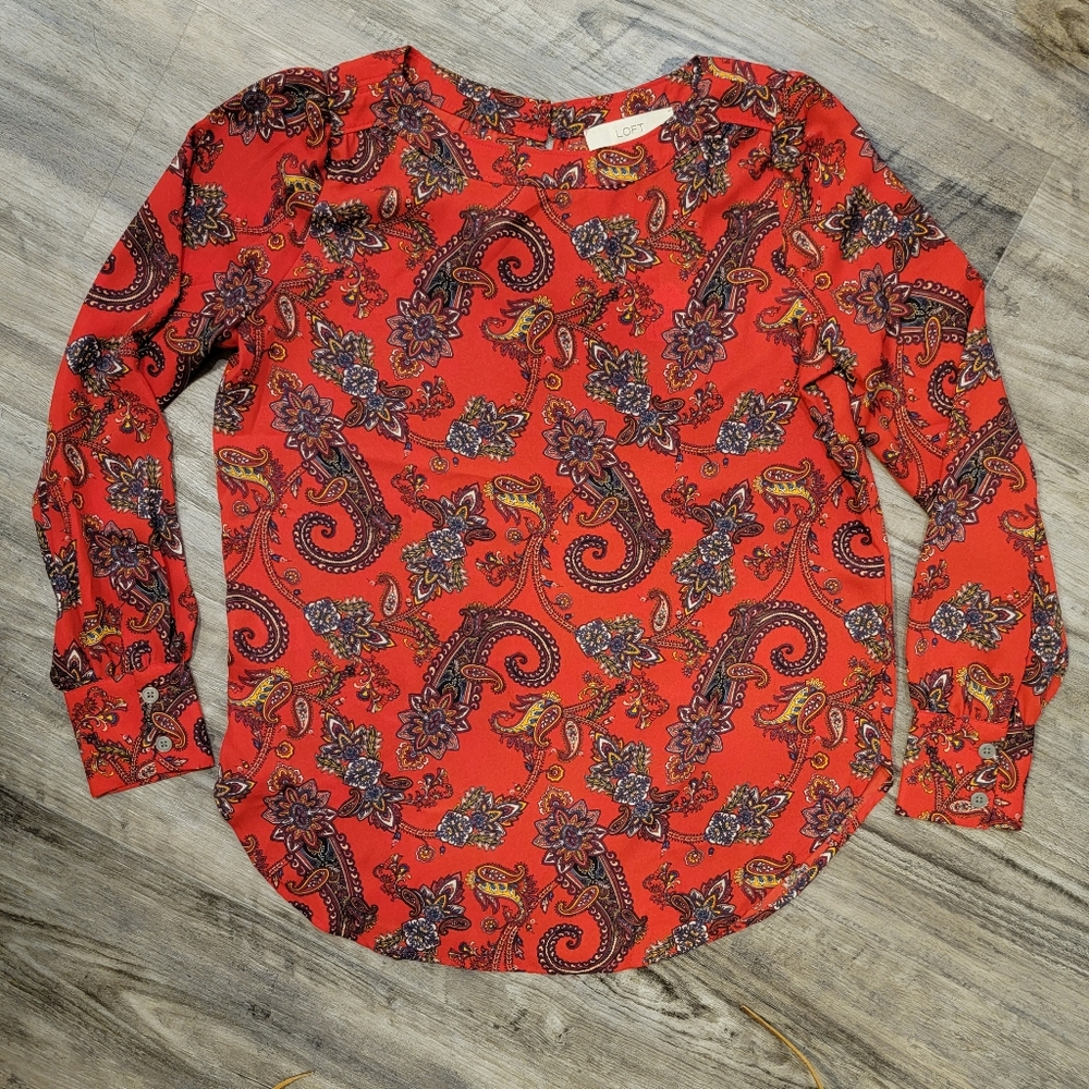Loft Red Paisley Print Blouse